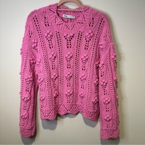 zara pink crochet knit sweater size small
